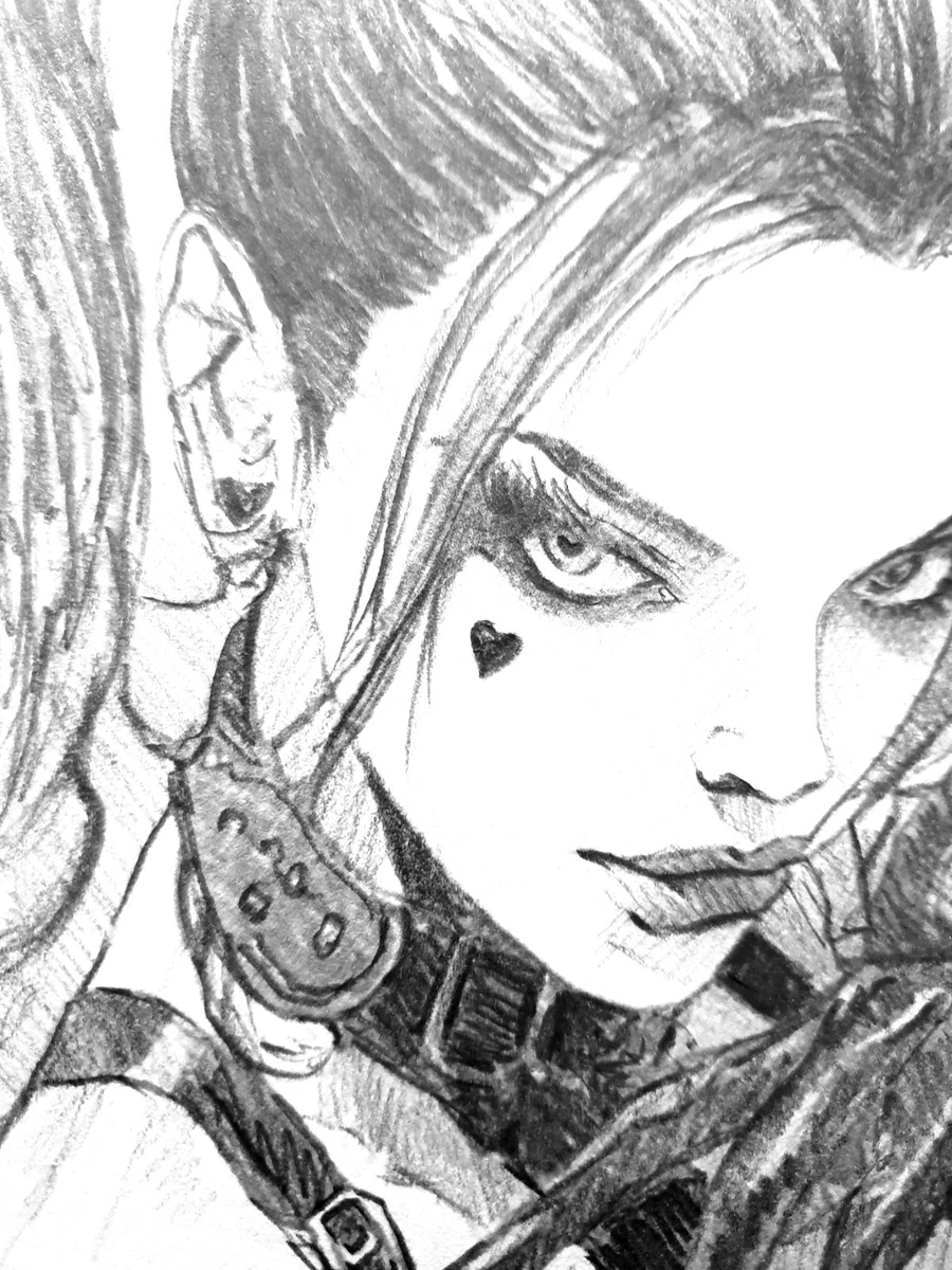 ORIGINAL SEMI-NUDE WOMAN Pencil Drawing - HARLEY QUINN - Wall Art