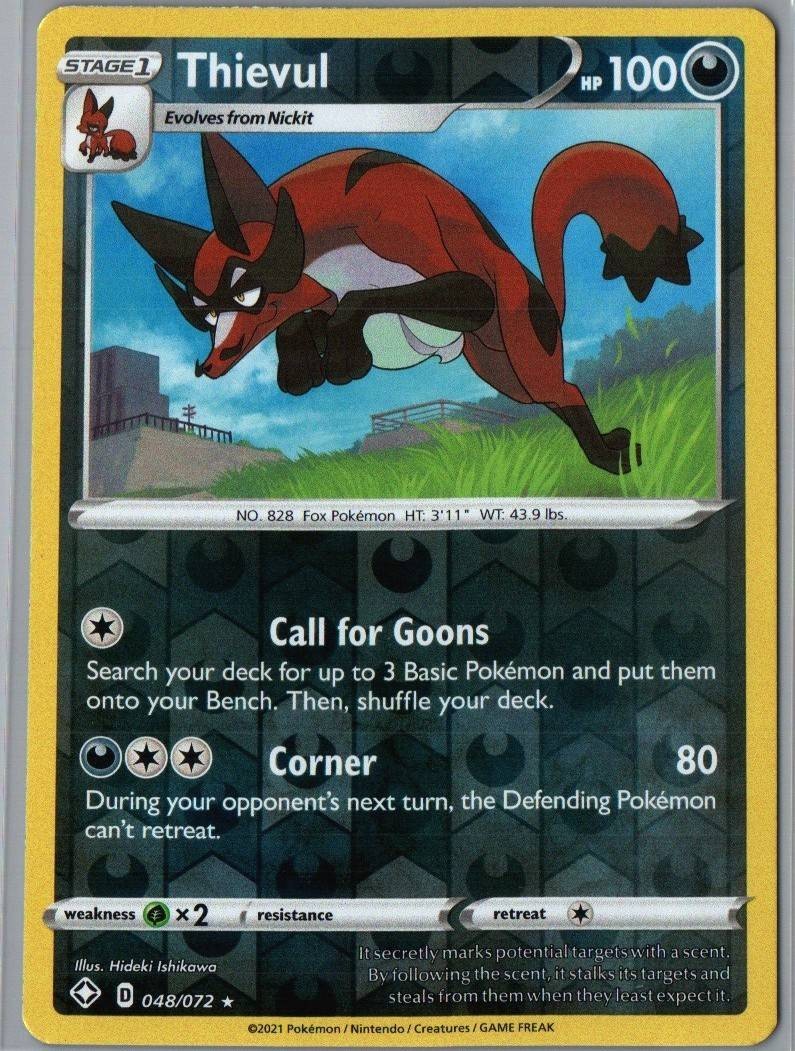 Thievul 048/072 Rare Shining Fates Pokemon Reverse Holo Near Mint