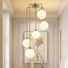 RRTYO Hendina 5-Light 18.5 in. Modern Brass Linear Chandelier w/ Opal Glass