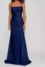 B Darlin Juniors' Blue Square-Neck Ruched Strappy Sleeveless Gown Dress Size 0