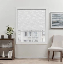 Exclusive Home Prague Trellis 100% Blackout Polyester Roman Shade 23"x64" White