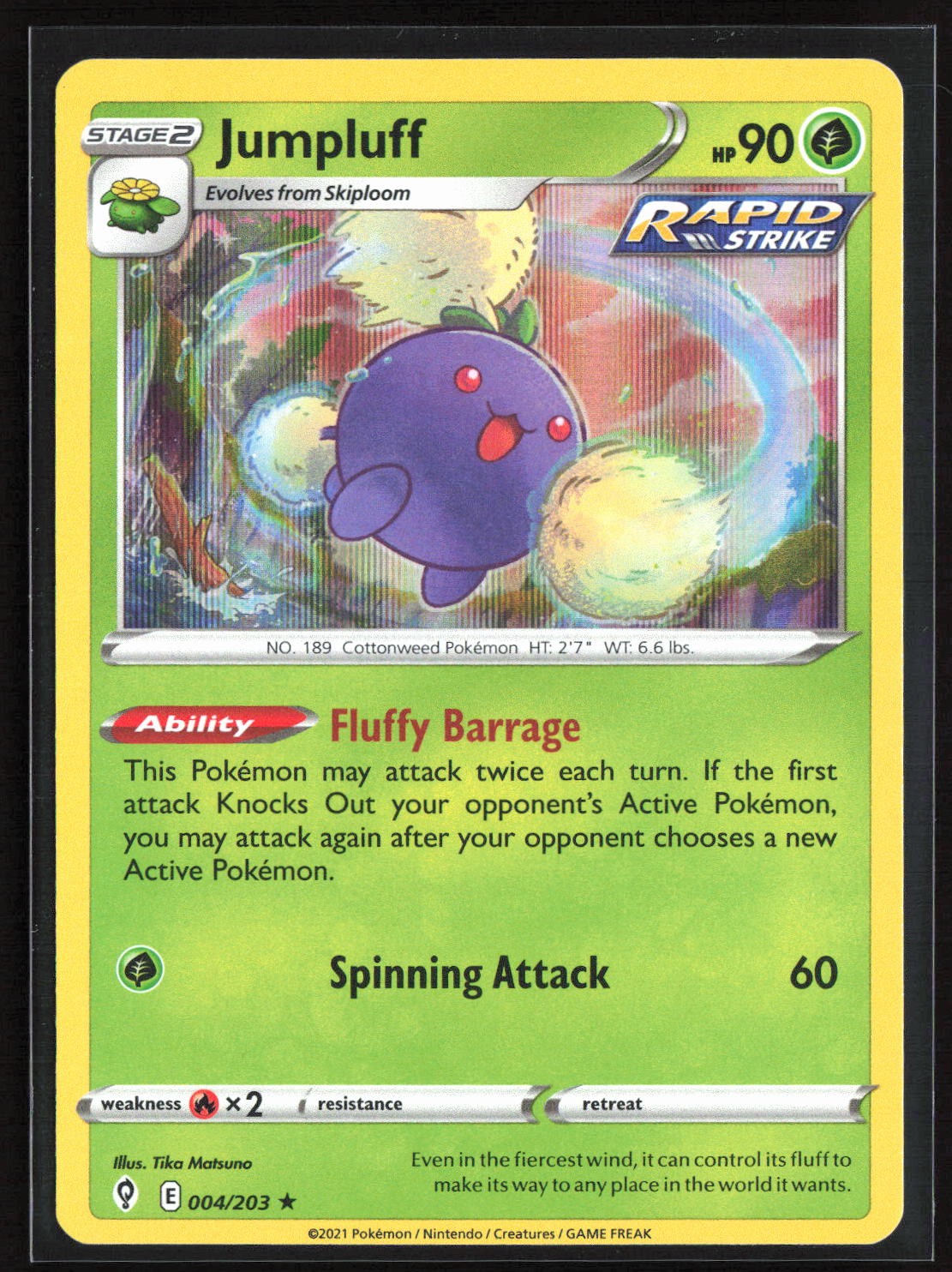 Pokemon TCG - Jumpluff Holo Holo Rare SWSH07: Evolving Skies 004/203 NM