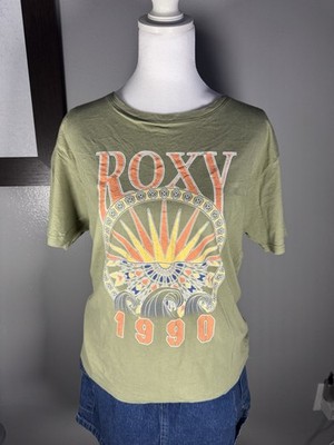 Roxy Surfs Up Olive Green Short Sleeve T-shirt Relaxed Fit Girls Size L (12-14)