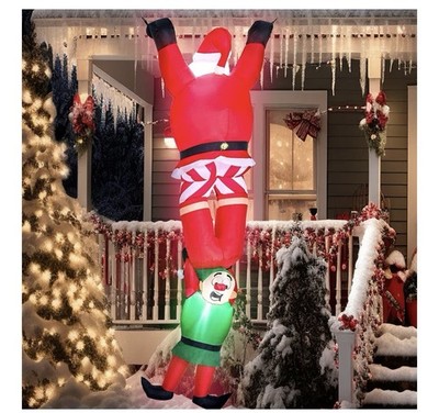 Joiedomi 8ft LED Inflatable Climbing Santa Falling Elf Outdoor Christmas Decorat