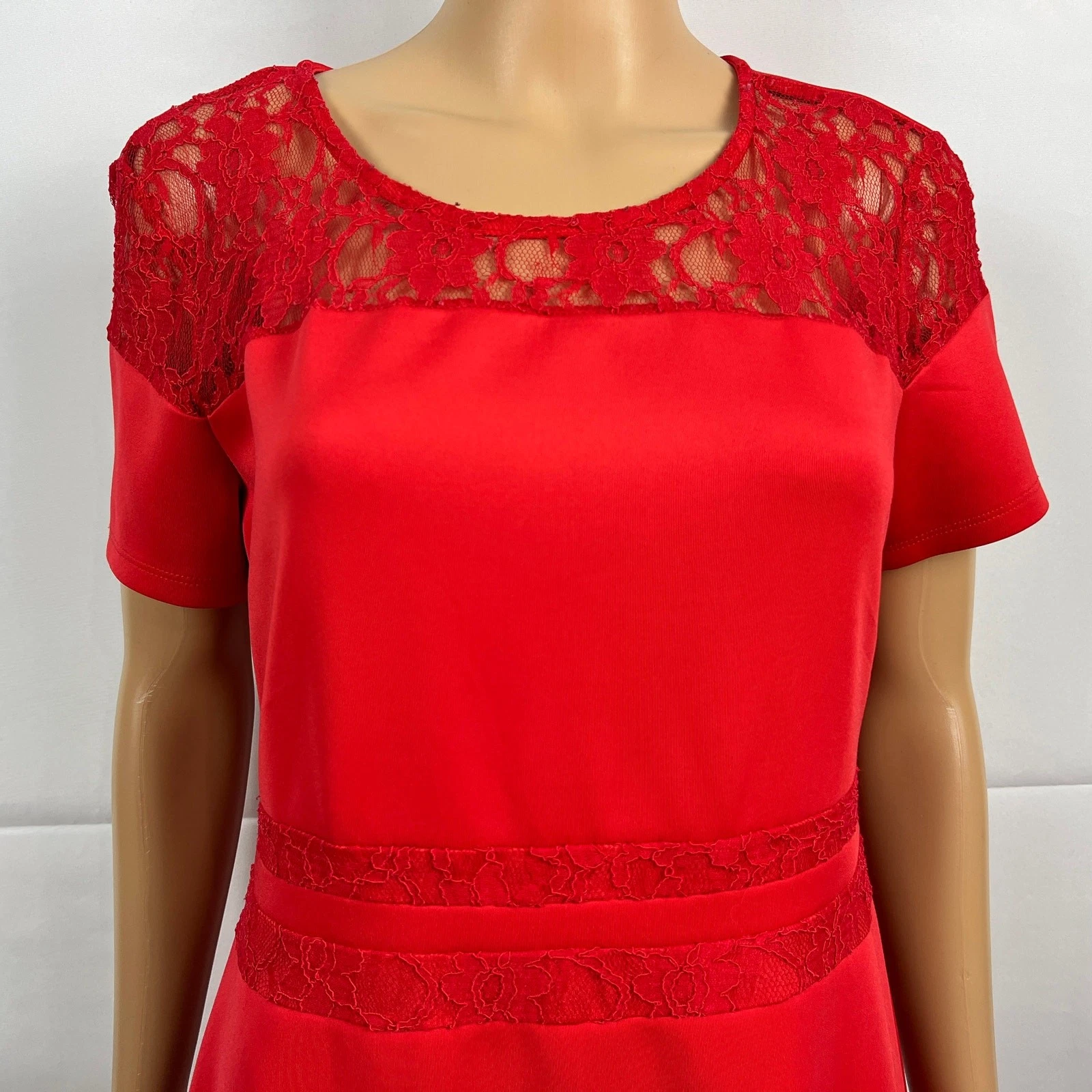 VETEMENTS Abito tubino Belle & Sky GRANDE rosso brillante bordo pizzo carriera lavoro festa