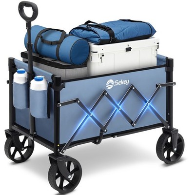 Sekey Wagon: 220LBS capacity, big wheels, foldable for shopping & camping. Blue.