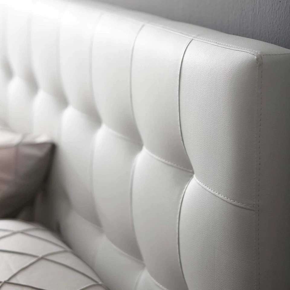 Lily Tufted Vegan Leather King Headboard in Elegant White - Adjustable Height - Image 4 of 4