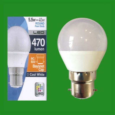 1x 5,5W (=40W) LED Pearl Runde Golf Glühbirnen, 4000K, kaltweiß, BC B22 Lampe