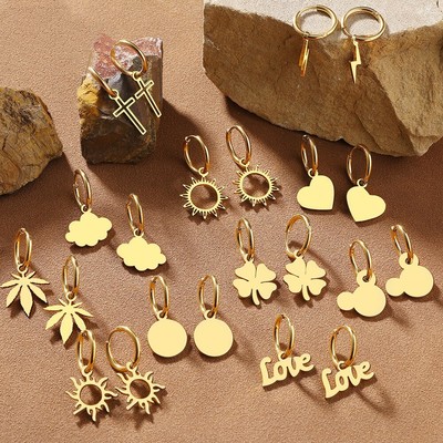 Pendientes De Acero Inoxidable Para Mujer Aretes Con Forma De Corazón Sol Suerte