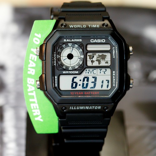 Casio AE-1200WH-1AV Watch 10 Year Battery 4 World Time Zones 5 Alarms New - Picture 1 of 7