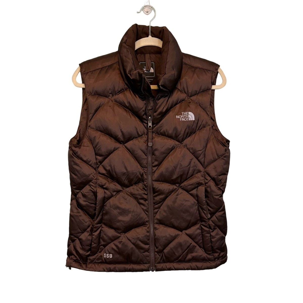 The North Face Vest Womens M Brown Puffer Goose Down Hiking Full Zip Outdoor