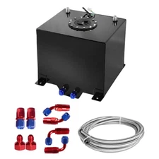 8 GALLON BLACK ALUMINUM FUEL CELL GAS TANK+CAP+LEVEL SENDER+STEEL FUEL LINE KIT