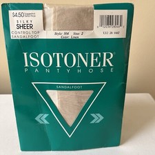 Isotoner Pantyhose Control Top Sandalfoot Size 2 Linen Silky Sheer Vintage USA