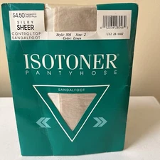Isotoner Pantyhose Control Top Sandalfoot Size 2 Linen Silky Sheer Vintage USA