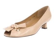 STUART WEITZMAN AUTH 399 Women Beige Leather Vintage Style Peep-Toe Pump Size 8