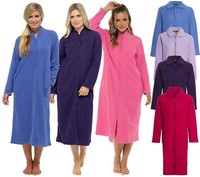 Ladies Zip Up Dressing Gown Soft Fleece Zipped Robe Nightwear UK 10-28