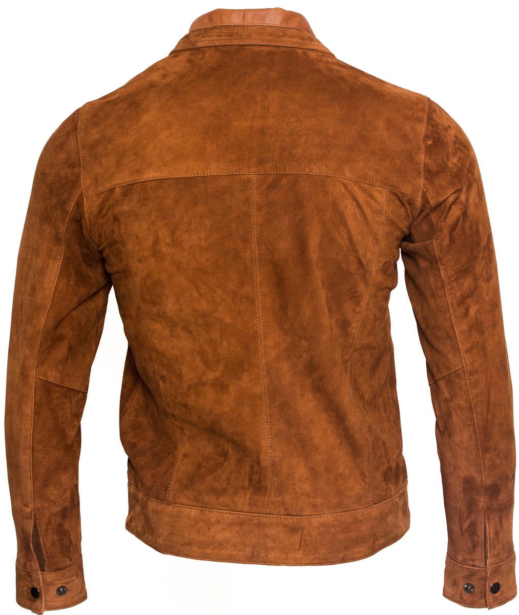 Men's Retro Tan 100% Goat Suede Leather Biker Jacket | eBay