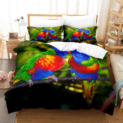 Color Parrots Branches Home Decoration Quilt Duvet Cover Set Queen Kids - Picture 1 of 2