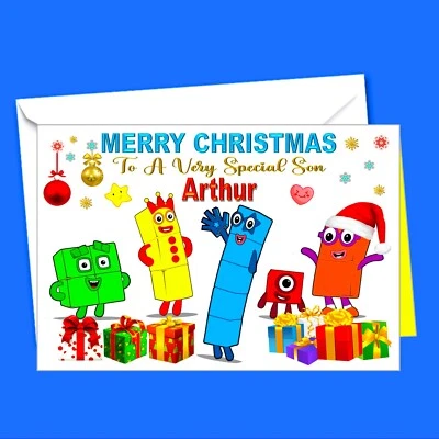 SUES CELEBRATION CARDS Personalised Christmas Xmas Card Numberblocks Grandson Daughter Son Child Nephew