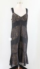 NWT Ann Taylor Loft Black Nude Lace Illusion Flounce Hem Cocktail Sheath Dress 8