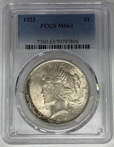 1923 Peace Silver Dollar Coin Toned PCGS MS 63 (11) K
