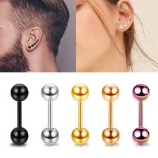 2PCS Men Women Round Ball Stainless Steel Stud Earrings Screw Back Ear Piercings