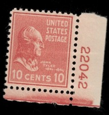 US. 815. 10c. John Tyler. Single Pre-Eye Pl#22042 UR. MNH. 1938