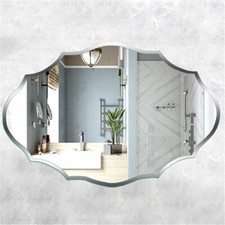 XXL Scalloped Frameless Silver Wall Mirror Bathroom Vanity Mirror Entrance Decor
