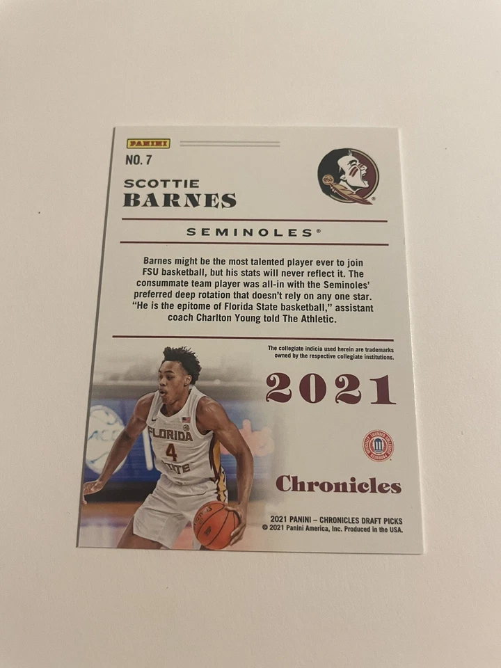 Free Ship Scottie Barnes 2021-22 Chronicles Draft Rookie RC PURPLE SSP /49 - Image 2 of 2