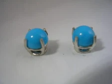 TURQUOISE EARRINGS SET IN STERLING SILVER BASKET SETTINGS 8MM ROUND 1/4"