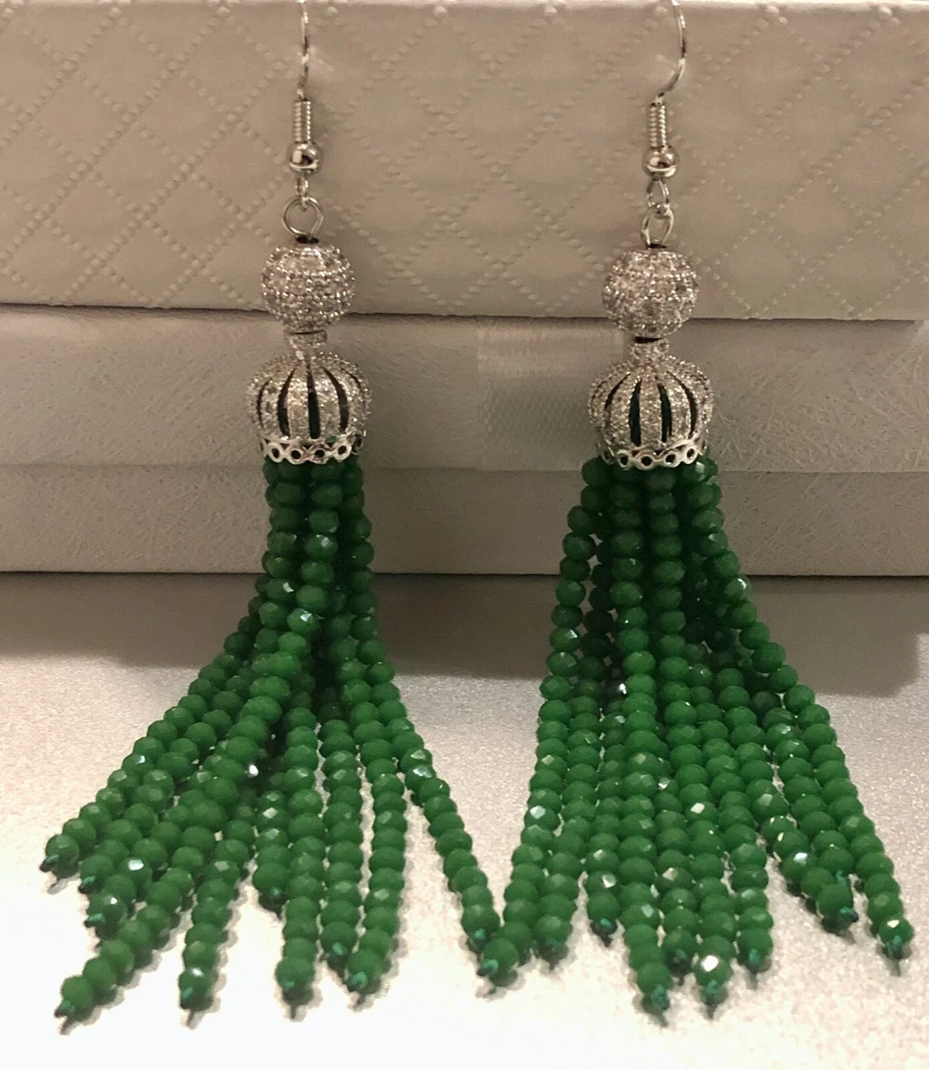 Green tassel deals earrings