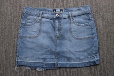 Vintage Y2K R4R Denim Mini Skirt Womens 15 Cut Off Grunge Trendy Rave Stone Wash