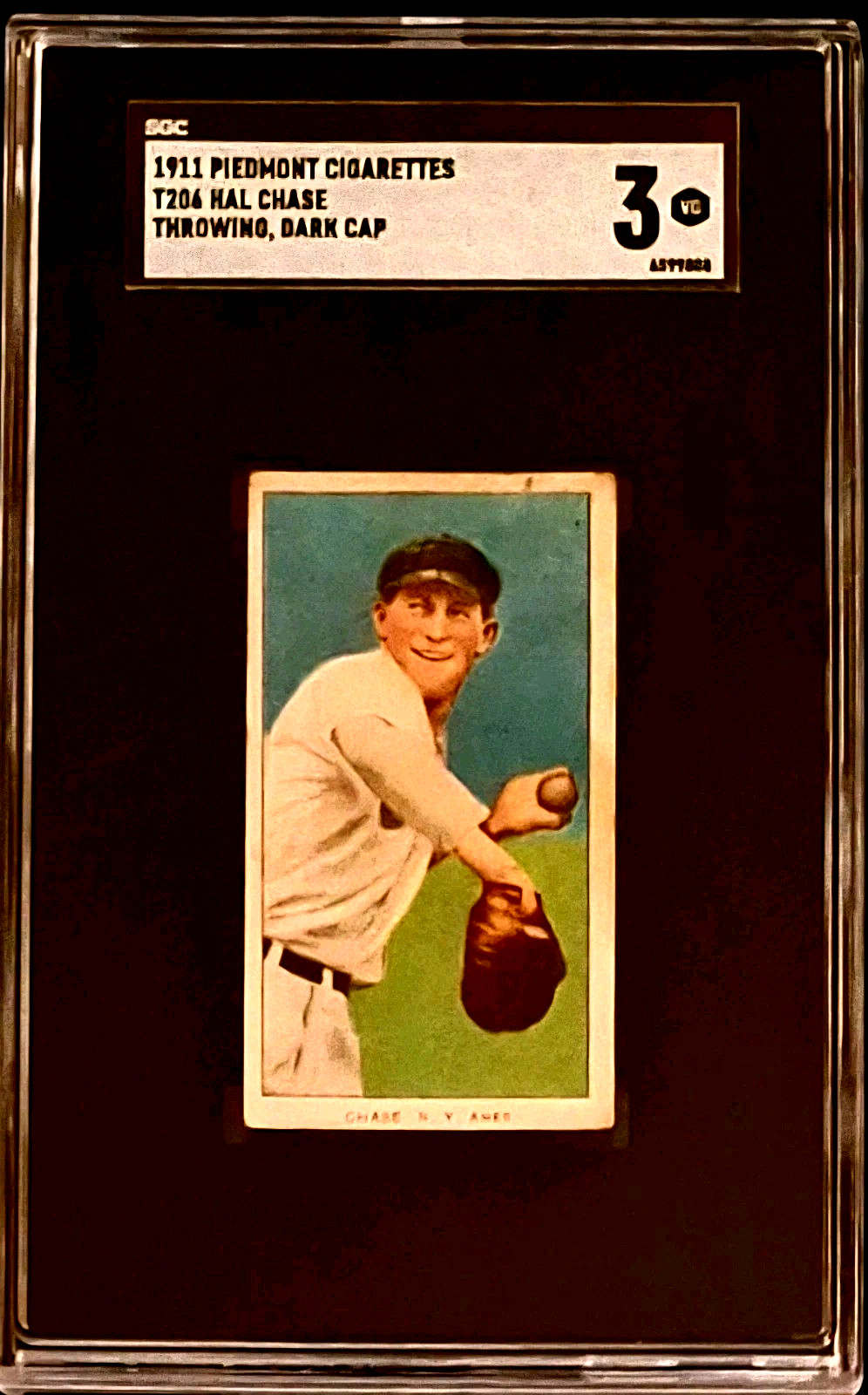 SGC 3 - 1909 T206 Piedmont 350-460 - Hal Chase (Throwing/Dark Cap) NY AL Yankees