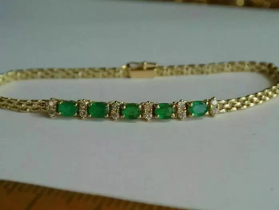 #ad 4.00 Ct Oval Cut Natural Emerald Tennis Bracelet 14K Solid Yellow Gold $492.00