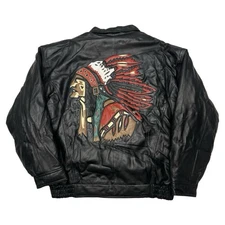 Vintage Vilanto Jacket Men Fits 2XL Black Leather Native American Indian Chief