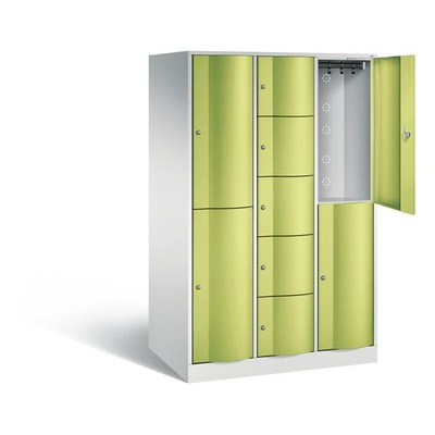 Schließfachschrank, Tiefe 740 mm, 4 gr. 5 kl. Fächer, Korpus Lichtgrau