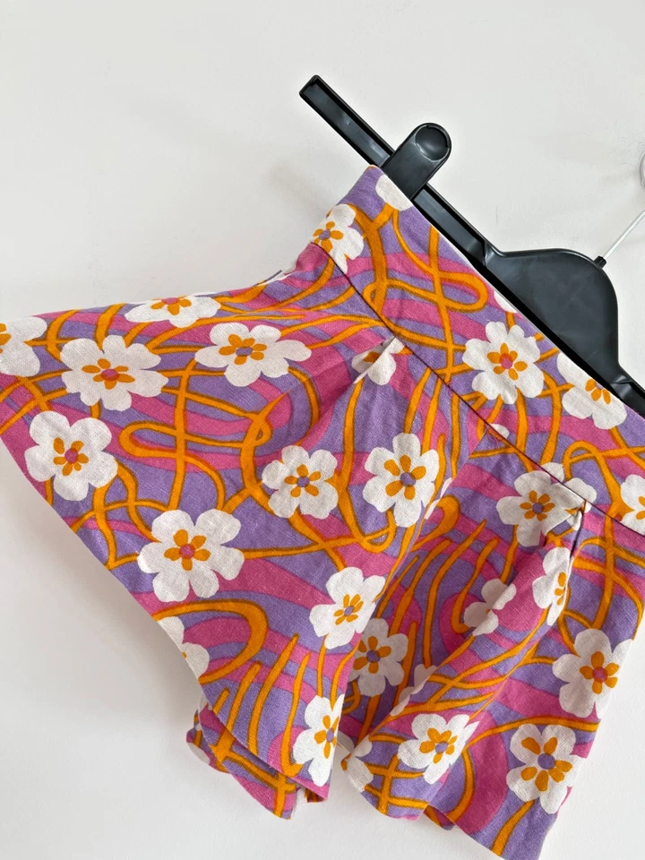 Zara Shorts Retro Print Floral Purple Pink Orange Linen Blend Girls 6 Years - Image 2 of 4