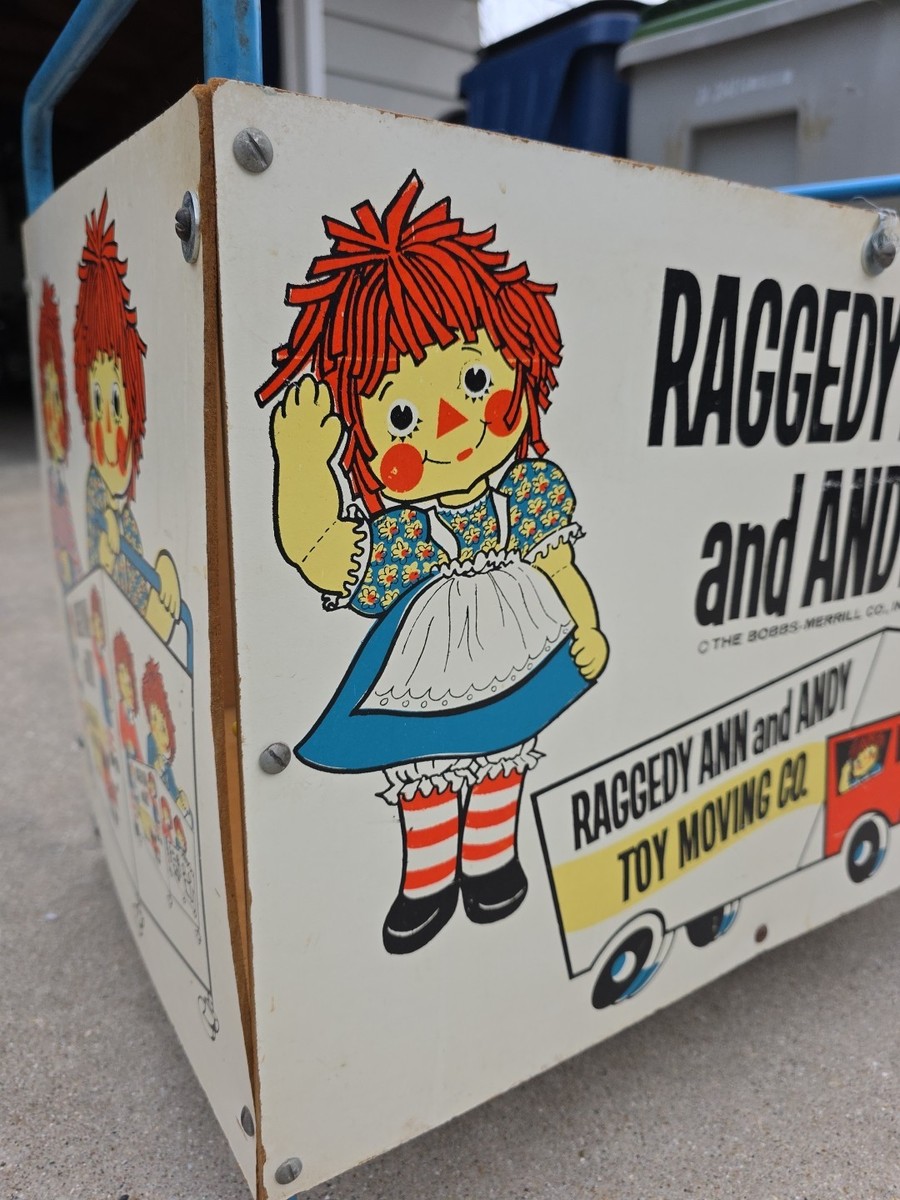 Raggedy Ann & Andy Vintage Wooden Toy Box Wagon Large Display