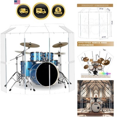 Portable Drum Shield 5 Panels Acrylic Sound Barrier for Drums Studio Gigs