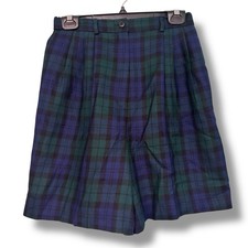 Vintage Pendleton Shorts Womens 8 Green Tartan Wool Pleated Made USA