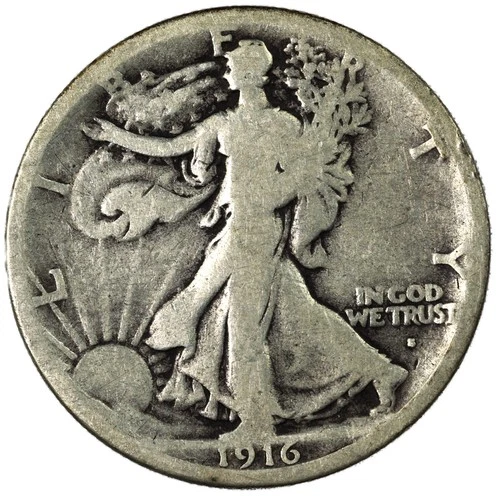 1916-S San Francisco Walking Liberty Silver Half Dollar 50C Very Good VG+