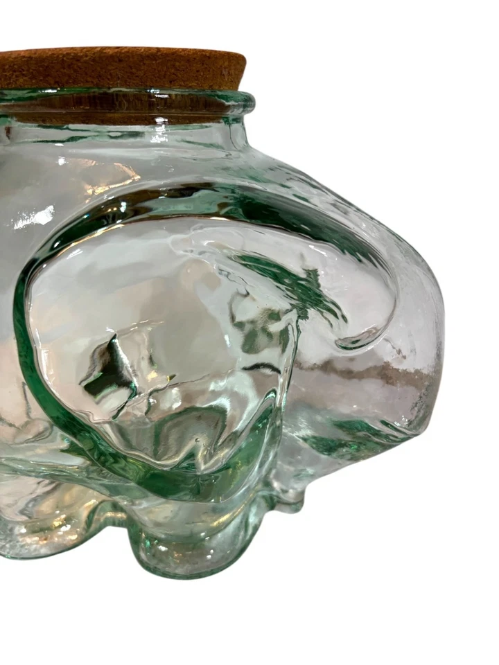 Large Green Glass Elephant Jar With Cork Lid  Decorative Storage Or Collectible - Image 2 of 4