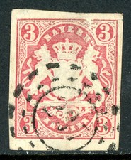 Germany States 1867 Bavaria 3Kr Rose Scott #16 VFU M375