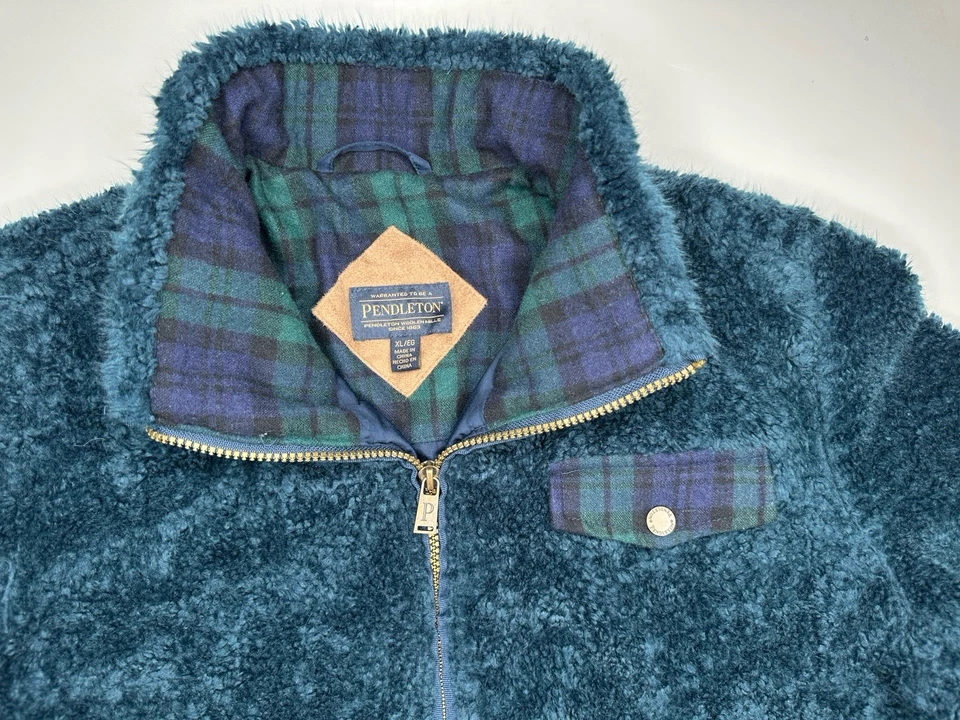 Pendleton Fuzzy Cremallera Completa Sherpa Polar Oso de Peluche Chaqueta Azul Para Mujer’s XL Foto 2 de 4