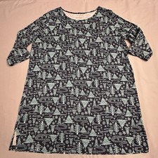 Talbots Dress Womens 1X Plus Size Winter Holiday Theme Pine Tree Lounge Cotton