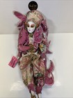 Vintage Venetian Porcelain Jester Doll Pink & Gold Floral Harlequin 17” Large