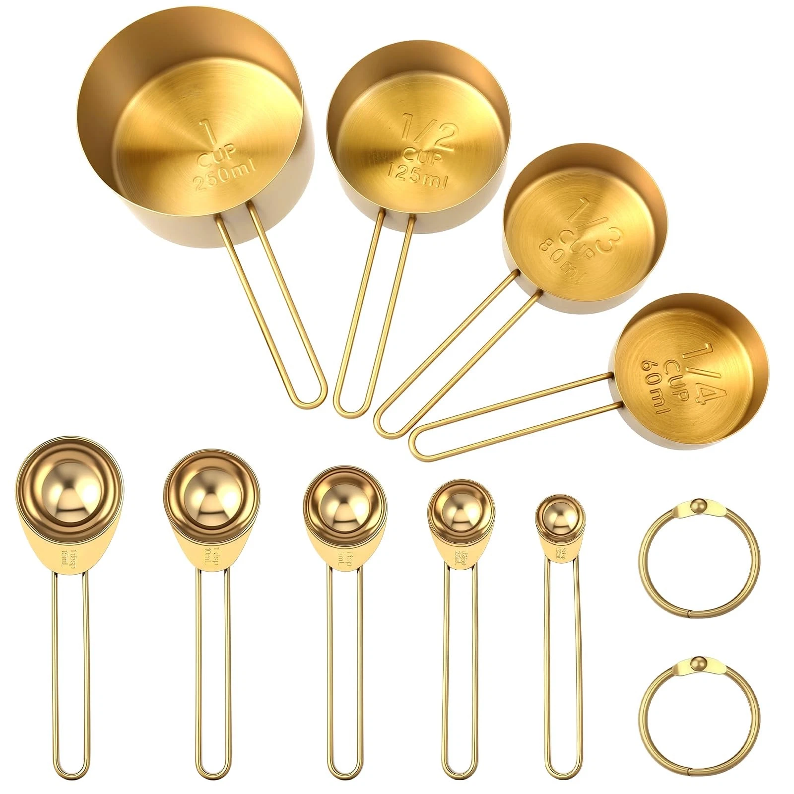 9PCS Stainless Steel Gold Measuring Cups And Spoons Set, Metal Stackable & Lo...
