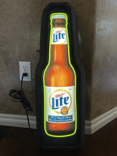 Miller Lite Vintage Fluorescent Neon Light Up Beer Bar Sign Y2K Old Style Bottle - Picture 1 of 10