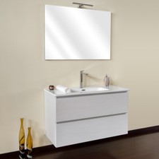 MOBILE BAGNO SOSPESO CM 70 2 CASSETTI LAVABO SPECCHIO LUCE LED CLOÈ FRASSINO