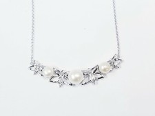 Sterling Silver Butterfly Cubic Zirconia  Pearl Necklace
